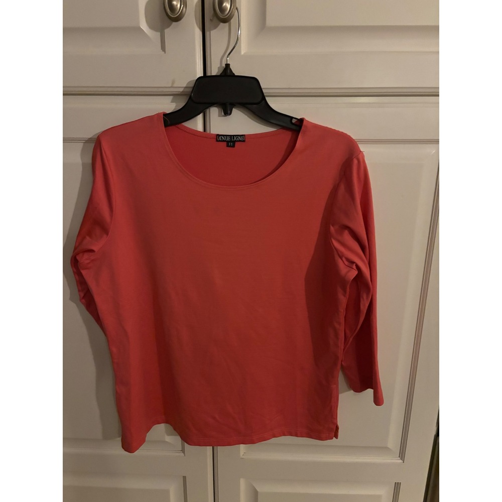 A'Nue Ligne Womens Coral 3/4 Sleeve Top Size 11 Round Neck Casual - Picture 2 of 6